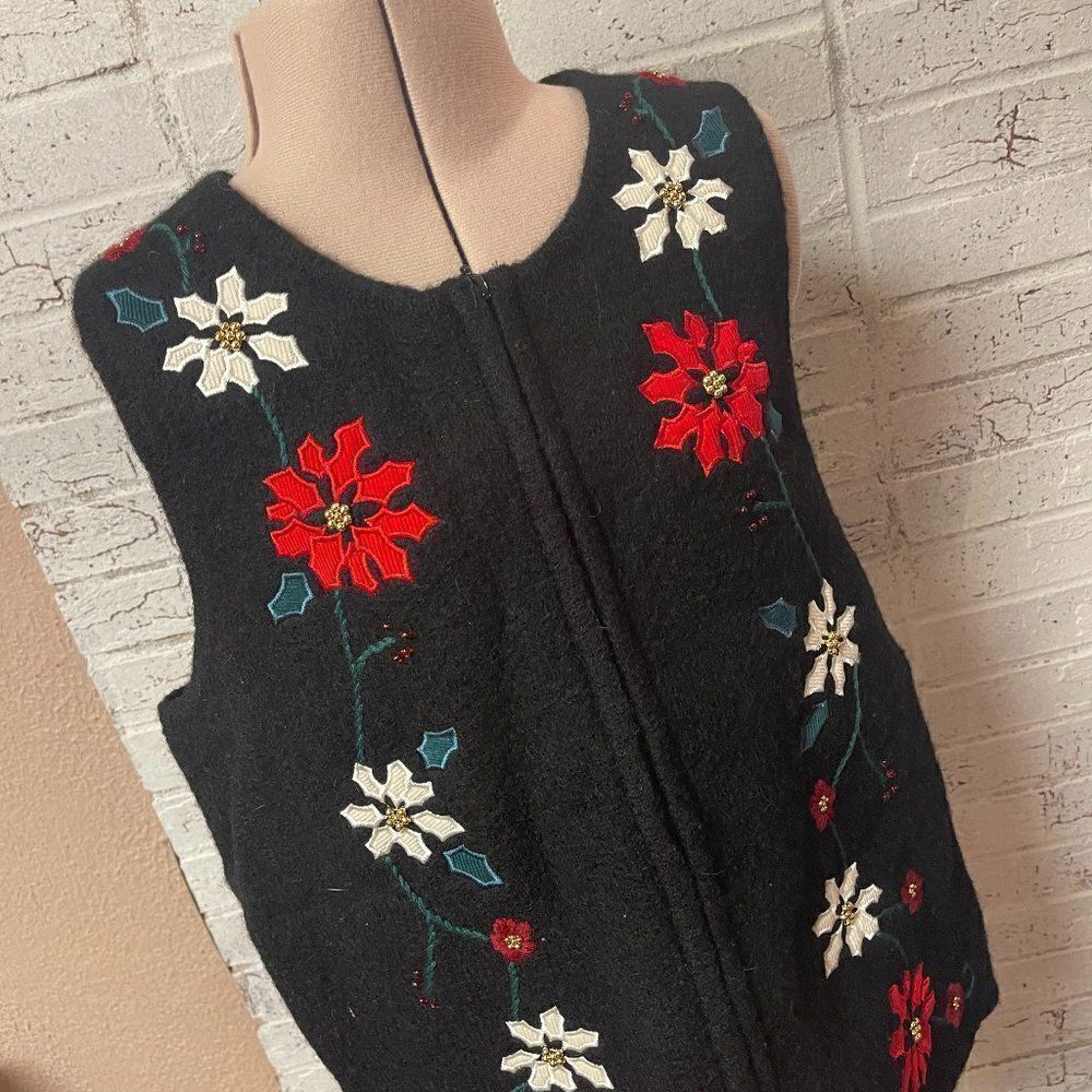 Timberlea Vintage Wool Christmas Poinsettia Sweater Vest Medium